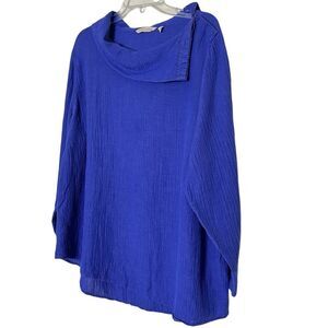 Soft Surroundings Asymmetric Lagenlook Top Ramie Rayon Textured Fabric Blue 1X
